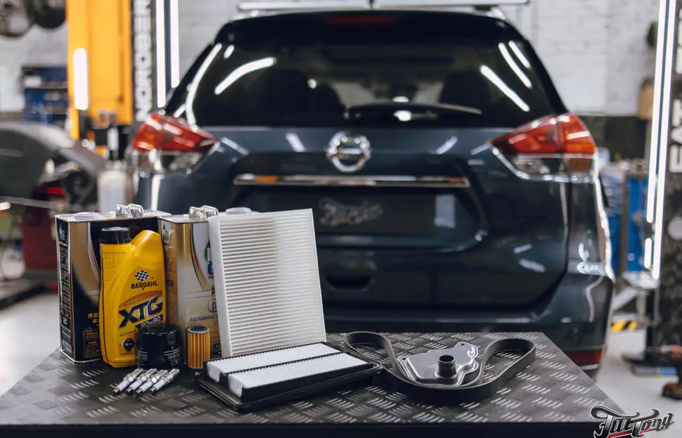 Большое плановое техническое обслуживание Nissan X-Trail и фирменный Шиномонтаж на вибростенде с адаптацией и балансировкой на стендах Hunter